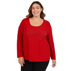 Venezia Plus Size 22/24 Top Sequin Red Long Sleeve‎ Scoop Holiday Christmas 1534